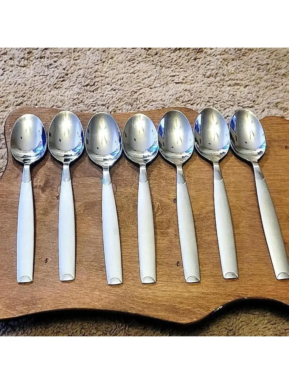 Vintage Cambridge Kiona stainless steel soup spoons Set of 7 - Picture 1 of 8
